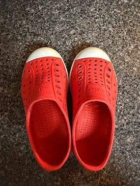 Native Kids Red Slip-On Shoes with White Toe Caps
